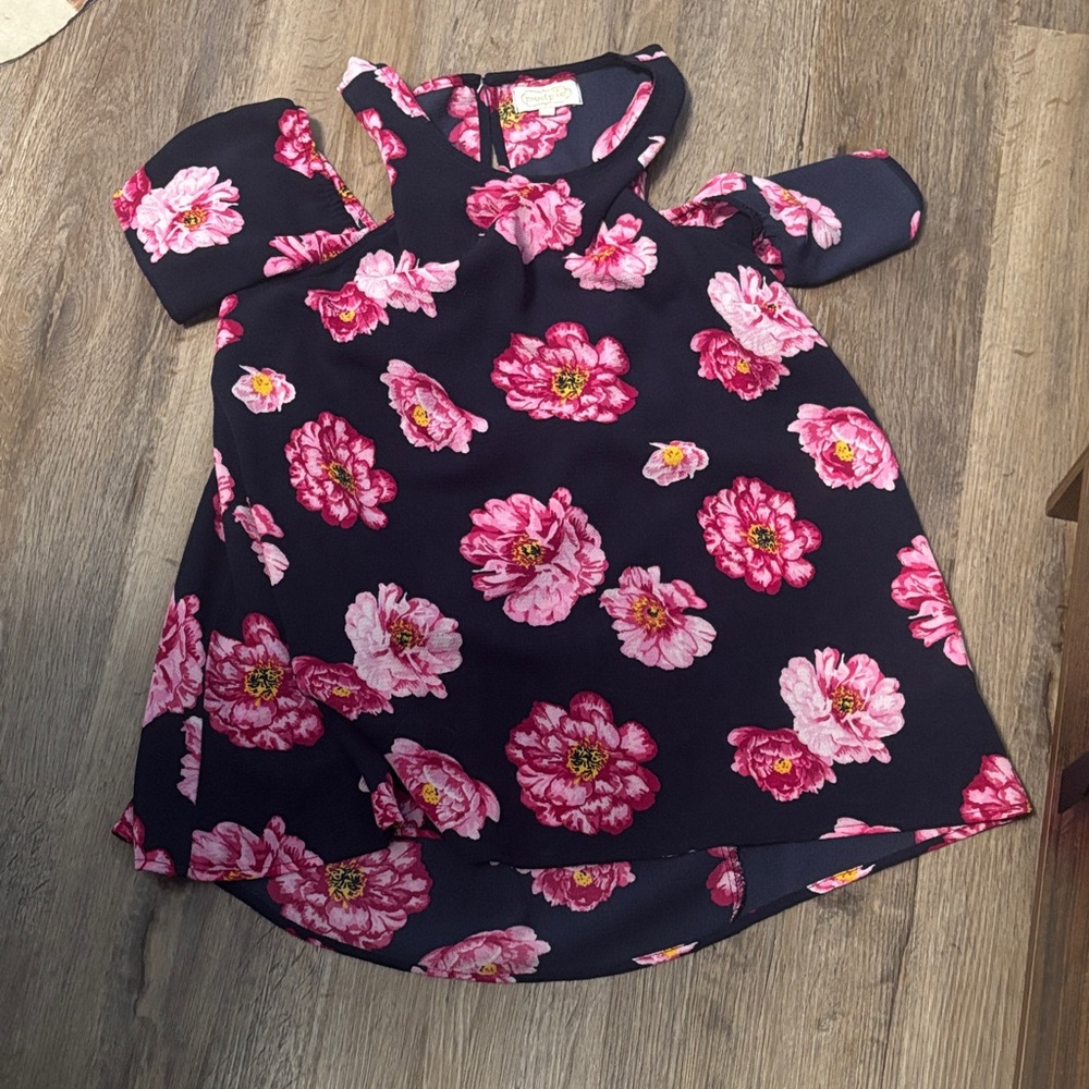 Mud Pie Black and Pink Floral Blouse